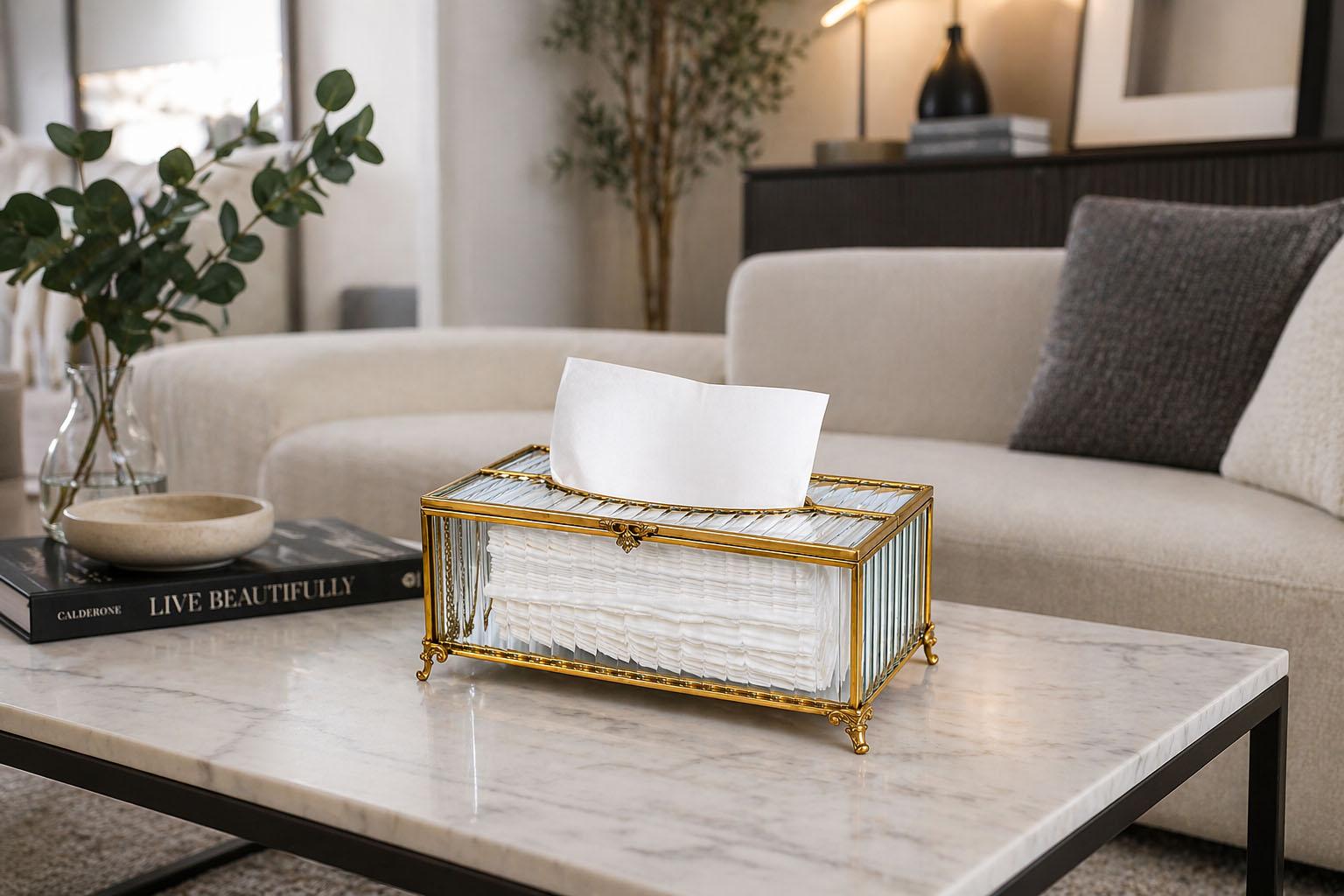 clear glass tissue box holder with gold frame modern rectangular kleenex organizer