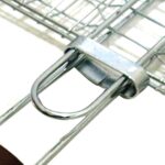 Stainless steel BBQ grill basket with wooden handle for outdoor grilling