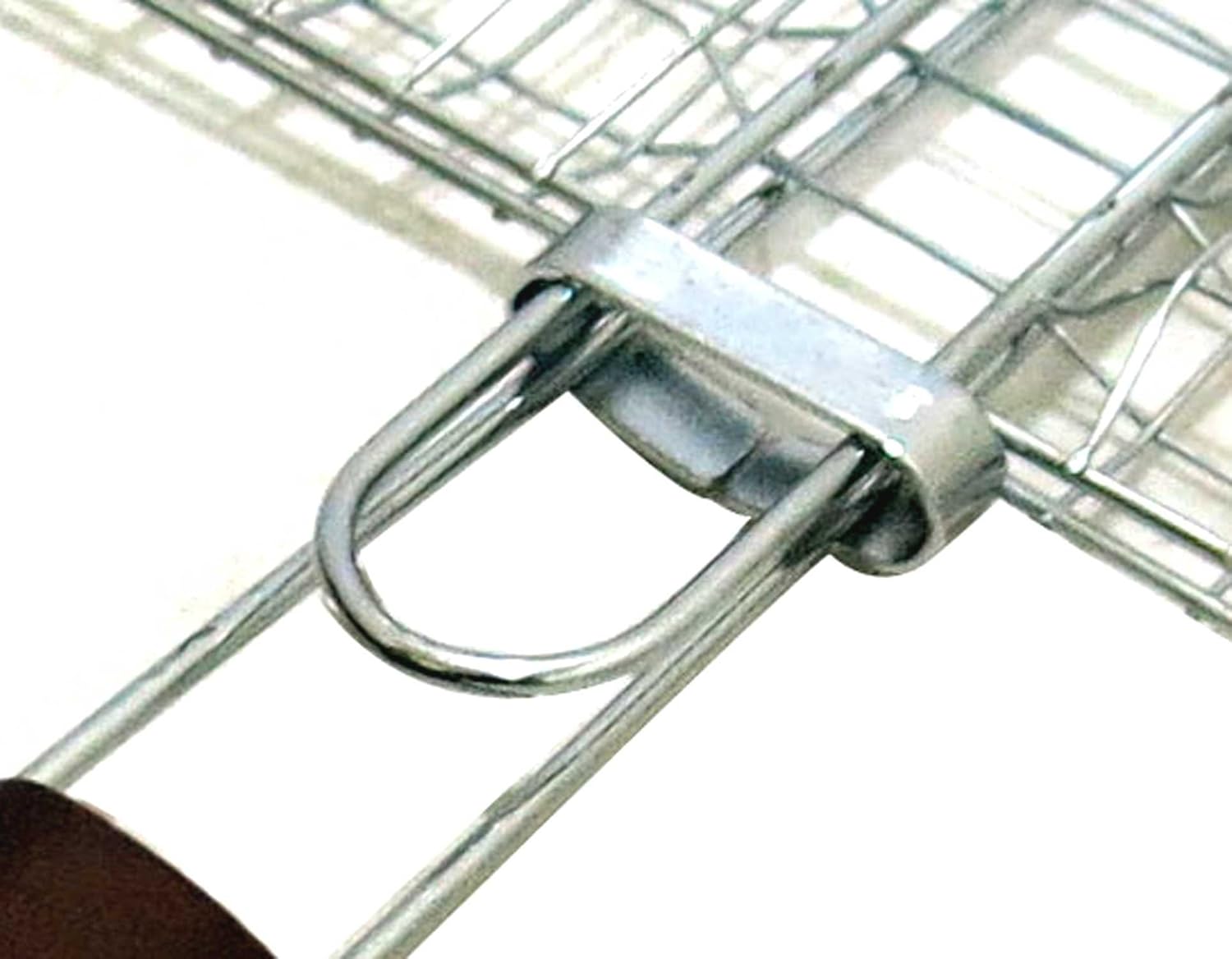 Stainless steel BBQ grill basket with wooden handle for outdoor grilling