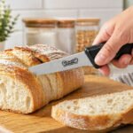 Set of 3 stainless steel serrated knives for bread fruits and vegetables with ergonomic handles