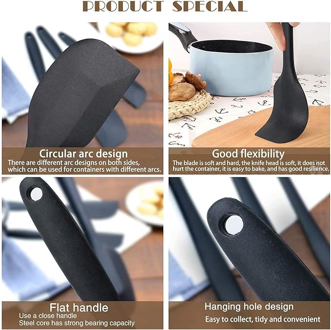 6-piece silicone spatula set heat resistant non-stick cooking baking tools on white background