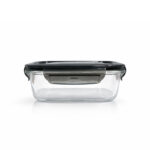 rectangular borosilicate glass food storage bowl with airtight plastic lid for oven, microwave, freezer and dishwasher use