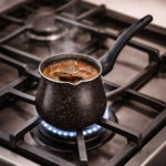 granite nouval coffee pot with non-stick coating and bakelite handle for Arabic coffee preparation in Lebanon