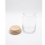 Wooden spice rack with 6 airtight glass jars on tiered stand for kitchen organization