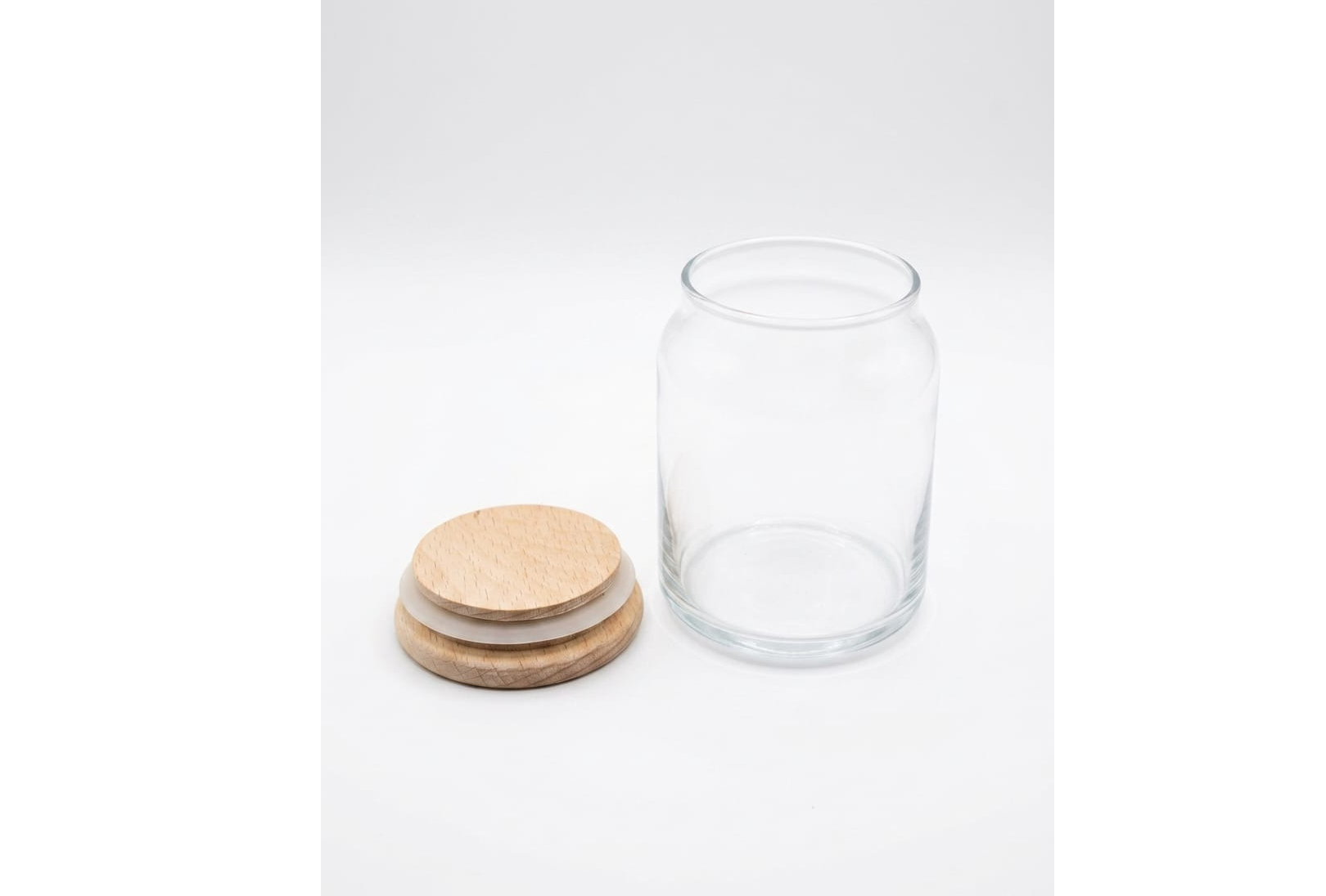 Wooden spice rack with 6 airtight glass jars on tiered stand for kitchen organization