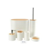BATHROOM SET 6 PCS WITH BAMBOO LIDS - White