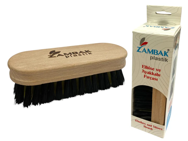 wooden clothes and shoe brush with soft black bristles for cleaning and polishing leather footwear and garments