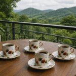 set of 6 coffee cups with saucers gold handle ginkgo design Lebanon