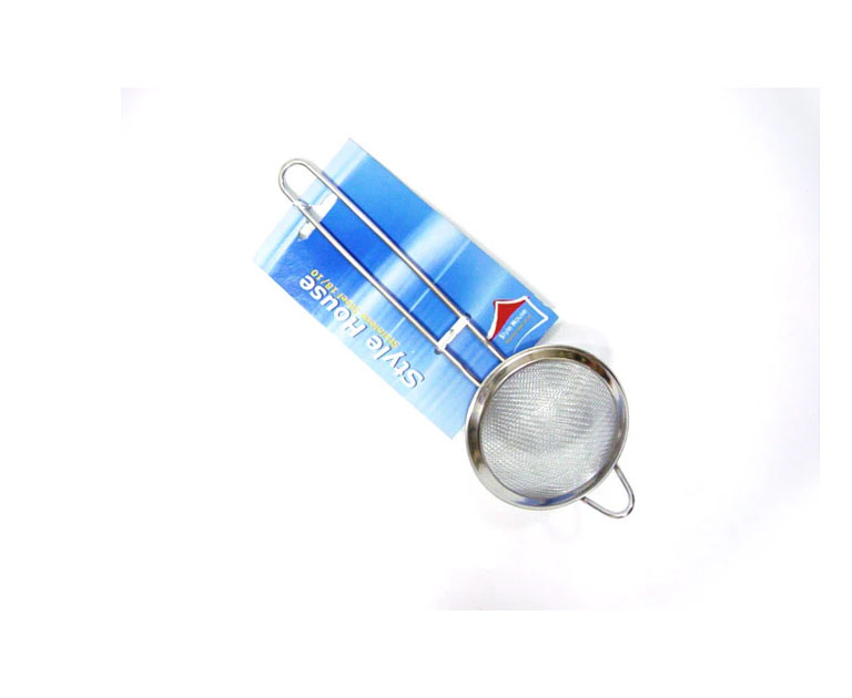 stainless steel tea strainer with fine mesh and long handle for kitchen use