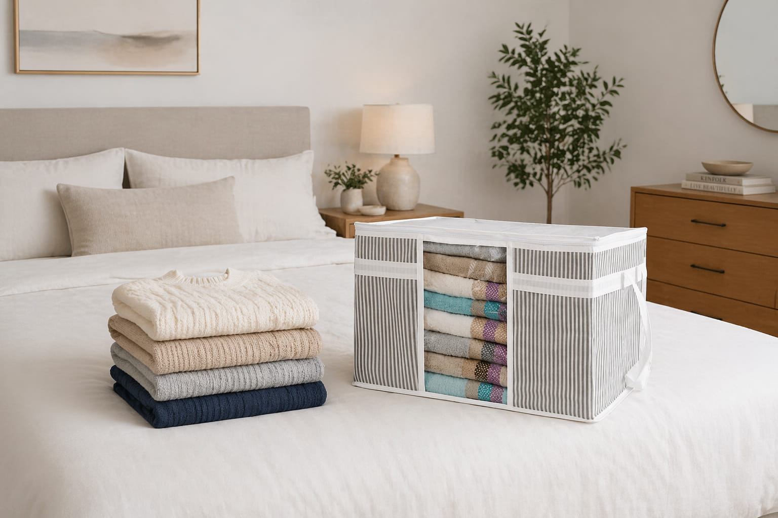 Sweater Storage Bag PVC Window Grey Striped