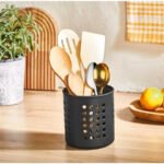 UTENSIL HOLDER PLASTIC - ROUND WITH DRAIN HOLES - Black