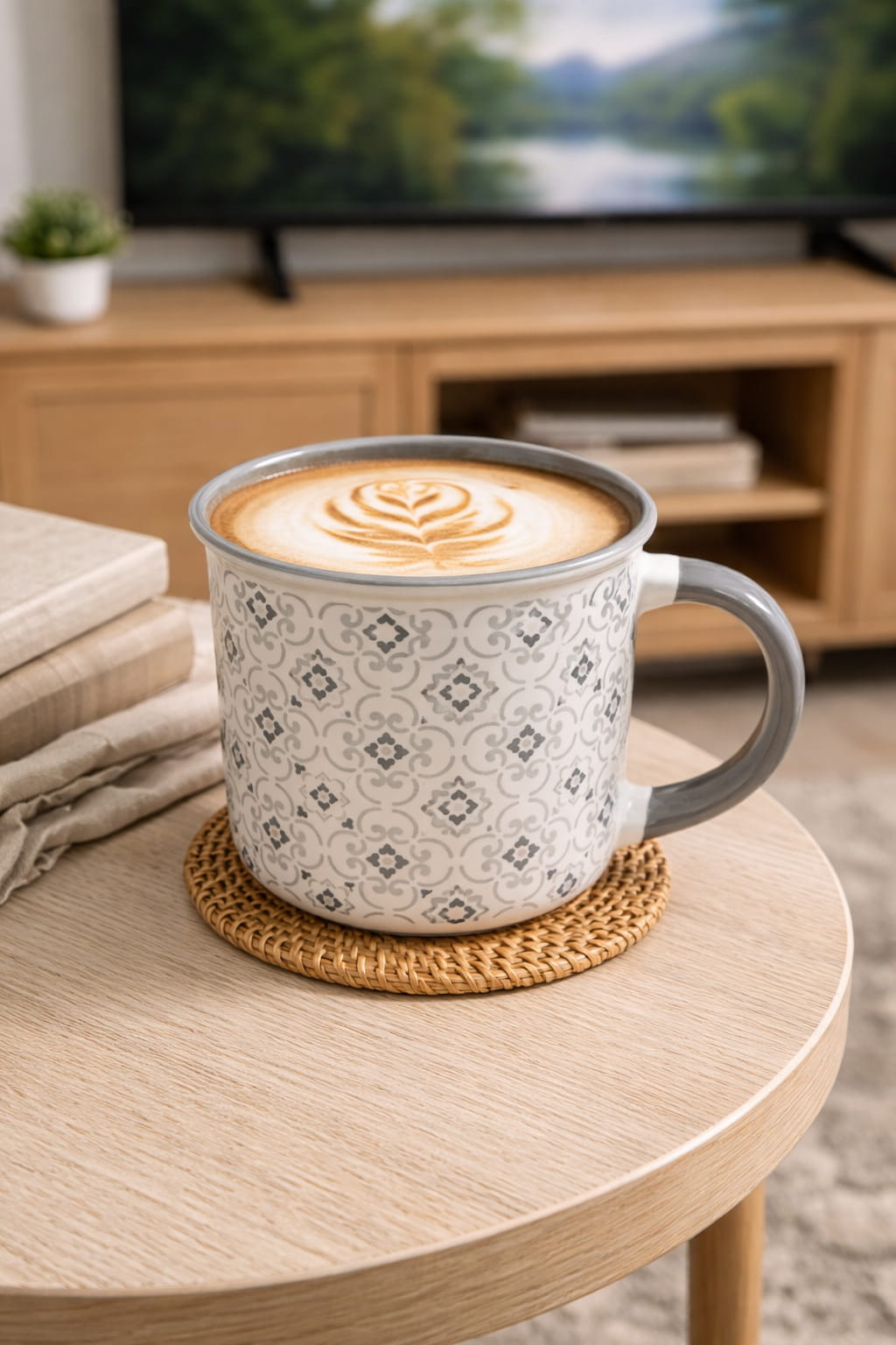 wide matt porcelain mug with tile design modern coffee cup 9.5cm durable ceramic mug Lebanon