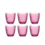 GLASS CUPS SET OF 6 RIBBED CUT – DRINKING GLASSES - Pink