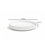 Set of 6 white ceramic dessert plates with silver rim 19cm on white background for elegant table setting