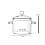 Transparent 1500ml borosilicate glass cooking pot with lid on white background