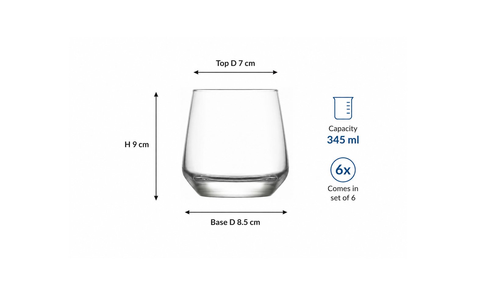 low glasses set of 6 with 345 ml capacity made from durable clear glass for water juice and soft drinks in Lebanon