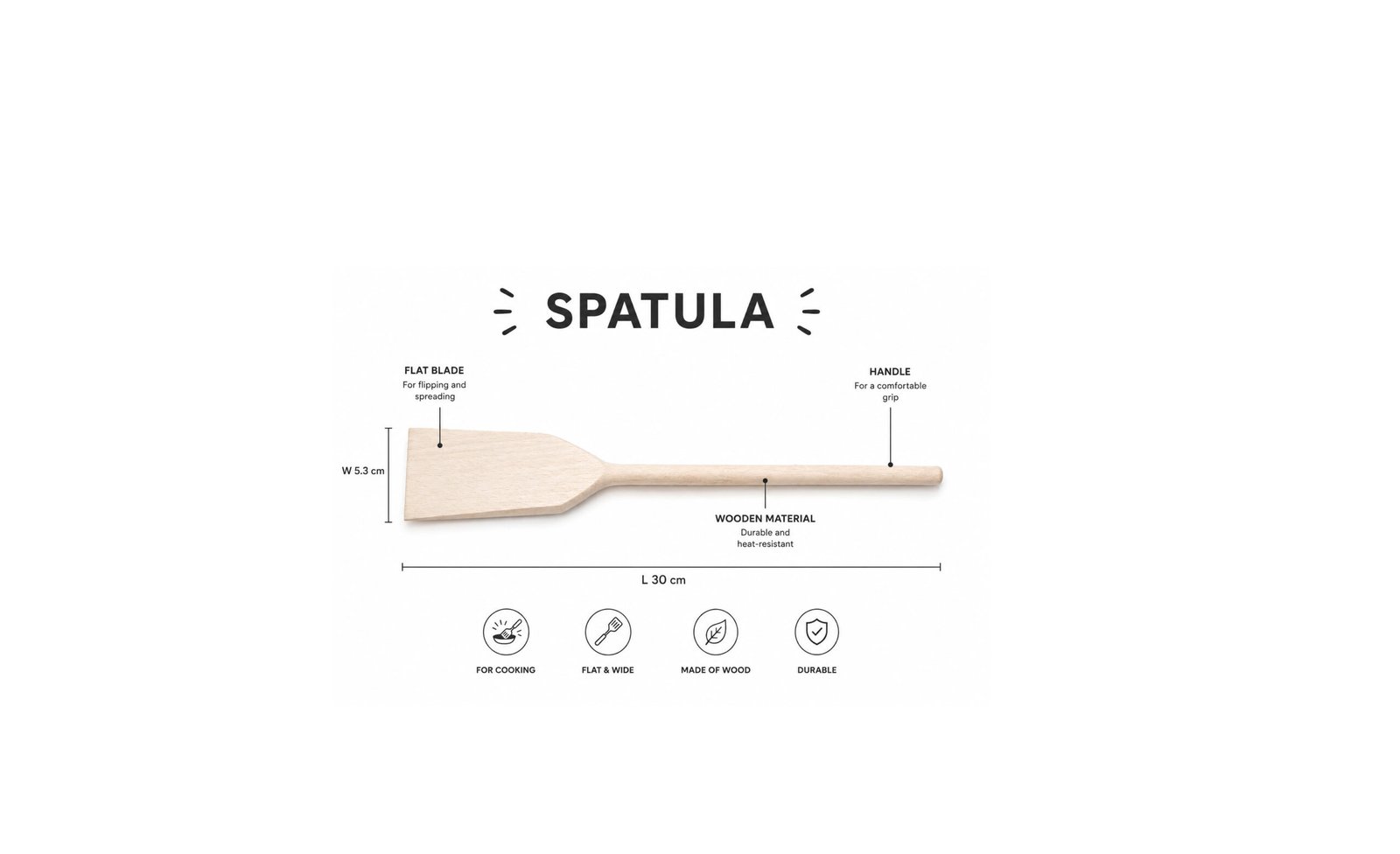 Natural Bamboo Cooking Spatula 30cm