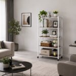 foldable 5-tier storage rack with wooden shelves and metal frame for kitchen and home organization in Lebanon