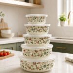 nesting bowls with transparent lids for food storage and serving in kitchen
