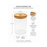 Transparent airtight round glass storage jar with bamboo wood lid and silicone sealing ring for kitchen organization