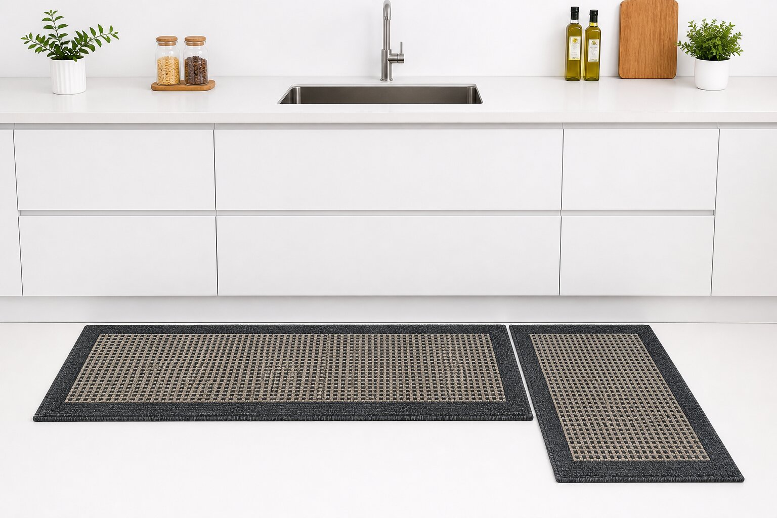 2 piece kitchen mat set with latex non slip backing modern design