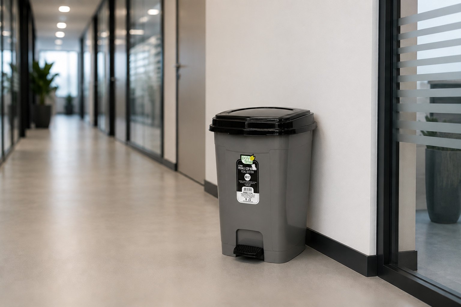 Polytime-52L-Pedal-Dustbin-With-Inner-Bucket-Grey