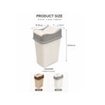 plastic swing top waste bin in brown and white colors for bathroom kitchen and office use.