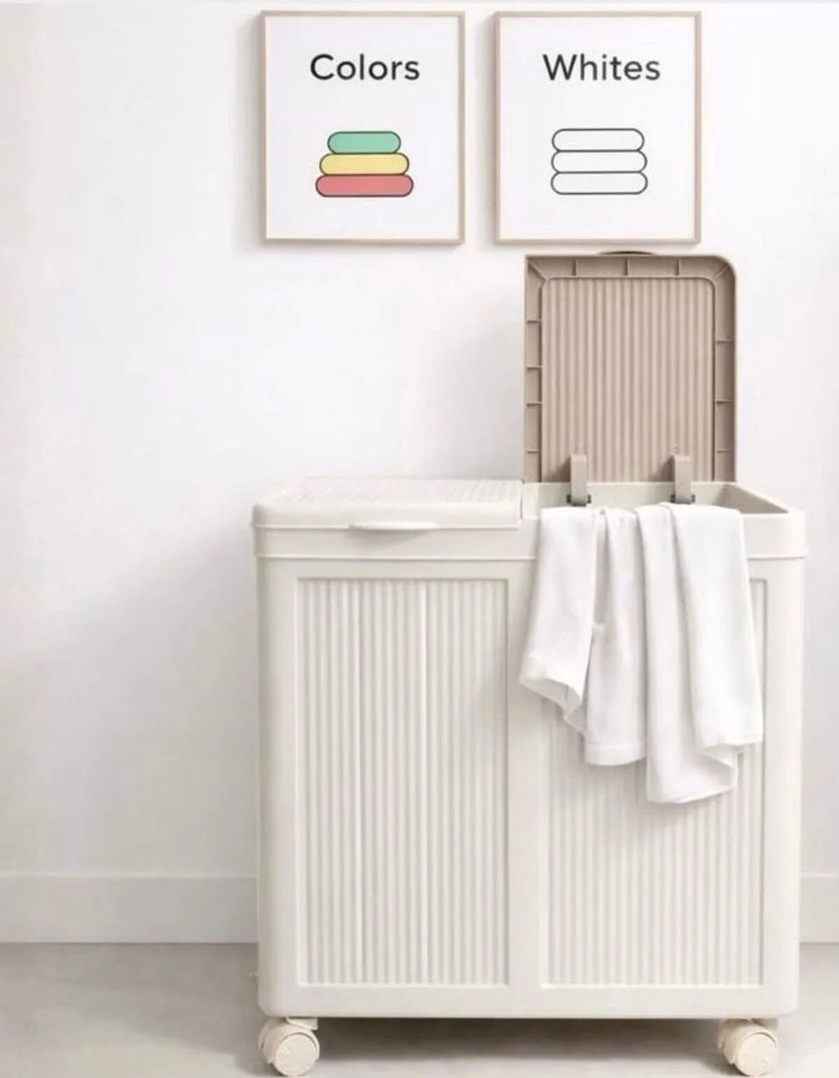 foldable dual laundry basket 100L with wheels white