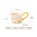 ceramic coffee mug with butterfly decoration, floral pattern, and pastel handle on white background