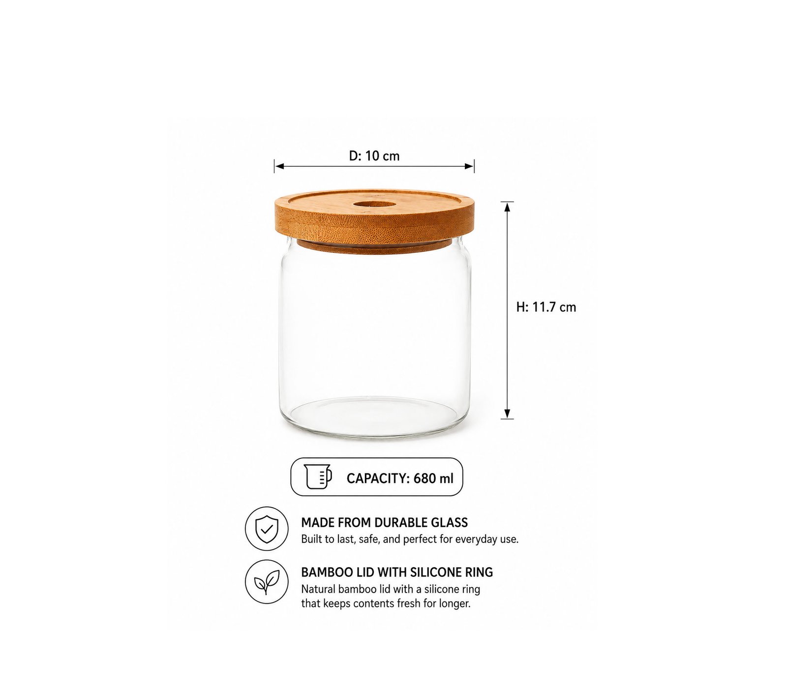680ml Round Glass Jar with Bamboo Wood Lid
