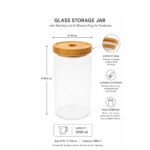 Transparent airtight round glass storage jar with bamboo wood lid and silicone sealing ring for kitchen organization