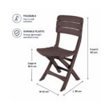 Dark brown foldable durable plastic chair for indoor and outdoor use with ergonomic slatted backrest and compact folding design.