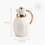 Elegant ribbed Arabic coffee thermos 1L in white and gold with insulated design for hot and cold beverages in Lebanon