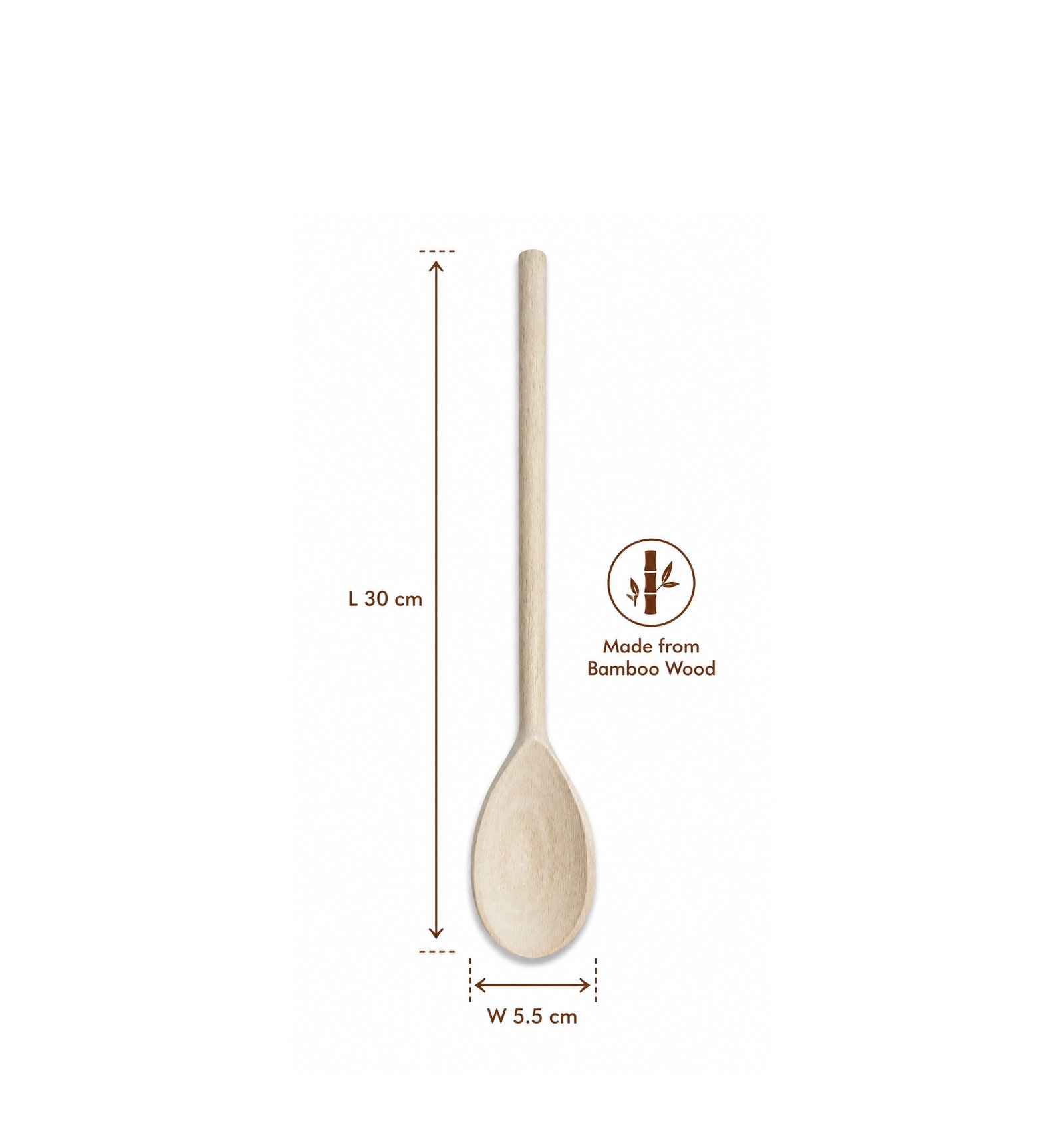 30 cm natural bamboo cooking spoon with comfort grip handle for mixing stirring and cooking in kitchen