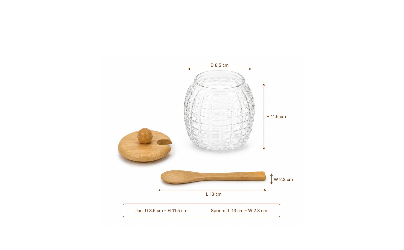 Textured Glass Sugar Jar with Bamboo Lid and Spoon