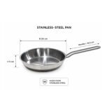 frying pan with long handle and polished finish on white background