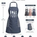 waterproof kitchen apron with double side towel pockets and Head of the Family cooking utensil print.
