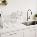 2 tier aluminium dish drying rack with drainboard white kitchen organizer Lebanon