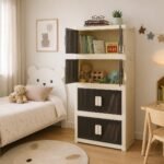 Foldable wardrobe with wheels and double doors white brown storage unit for home organization in Lebanon