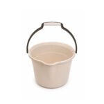 mop cleaning bucket with ergonomic handle and pouring spout available in dark grey grey and beige colors on white background