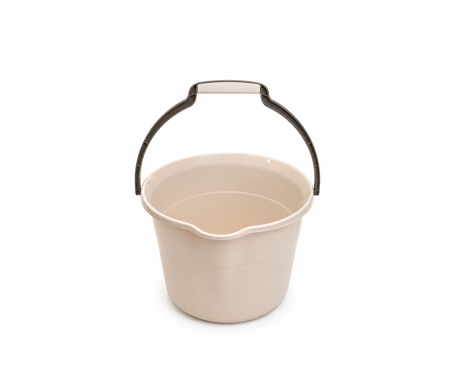 mop cleaning bucket with ergonomic handle and pouring spout available in dark grey grey and beige colors on white background
