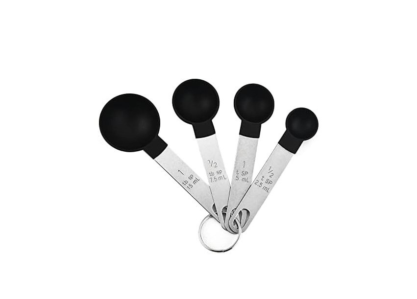 Black 8 pcs measuring cups and spoons set with stainless steel handles for baking and cooking in Lebanon