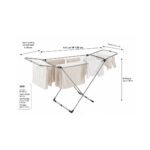 Perilla Mega Present steel foldable laundry drying rack with rust-resistant coating and side wings in white background