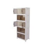 White 5-tier foldable stackable storage cabinet with transparent doors and wheels for home organization in Lebanon