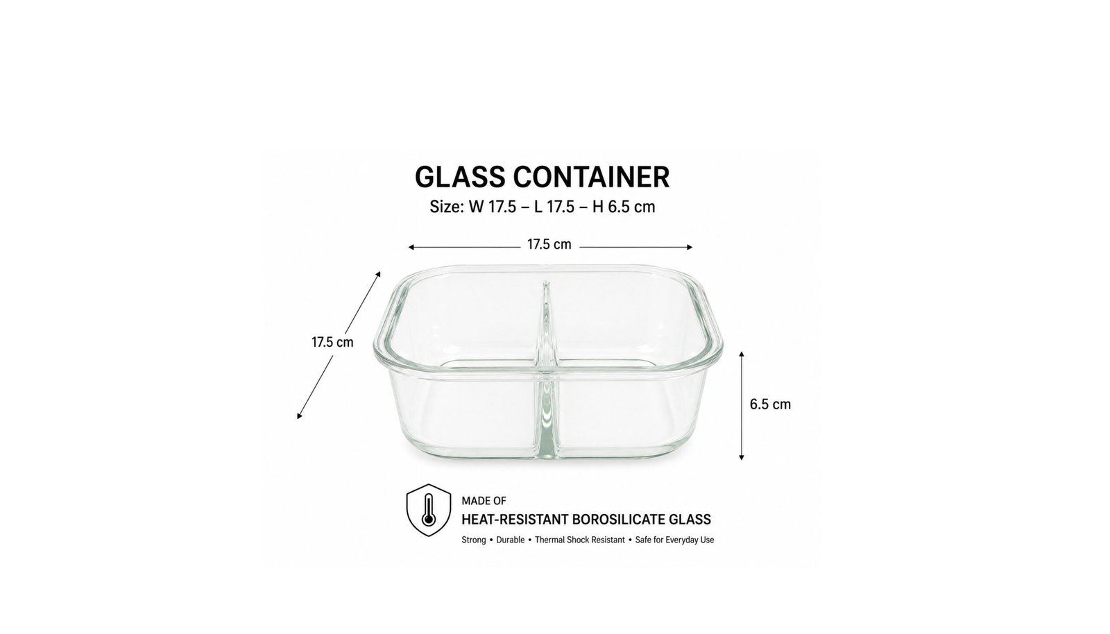 1200ml Glass Food Container with 2 Compartments