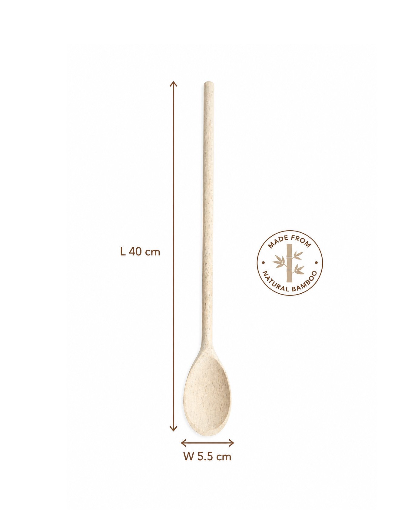 40 cm natural bamboo cooking spoon with comfort grip handle for mixing stirring and cooking in kitchen