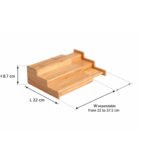 Expandable 3-tier bamboo spice rack organizer for kitchen cupboards and countertops made from natural bamboo.