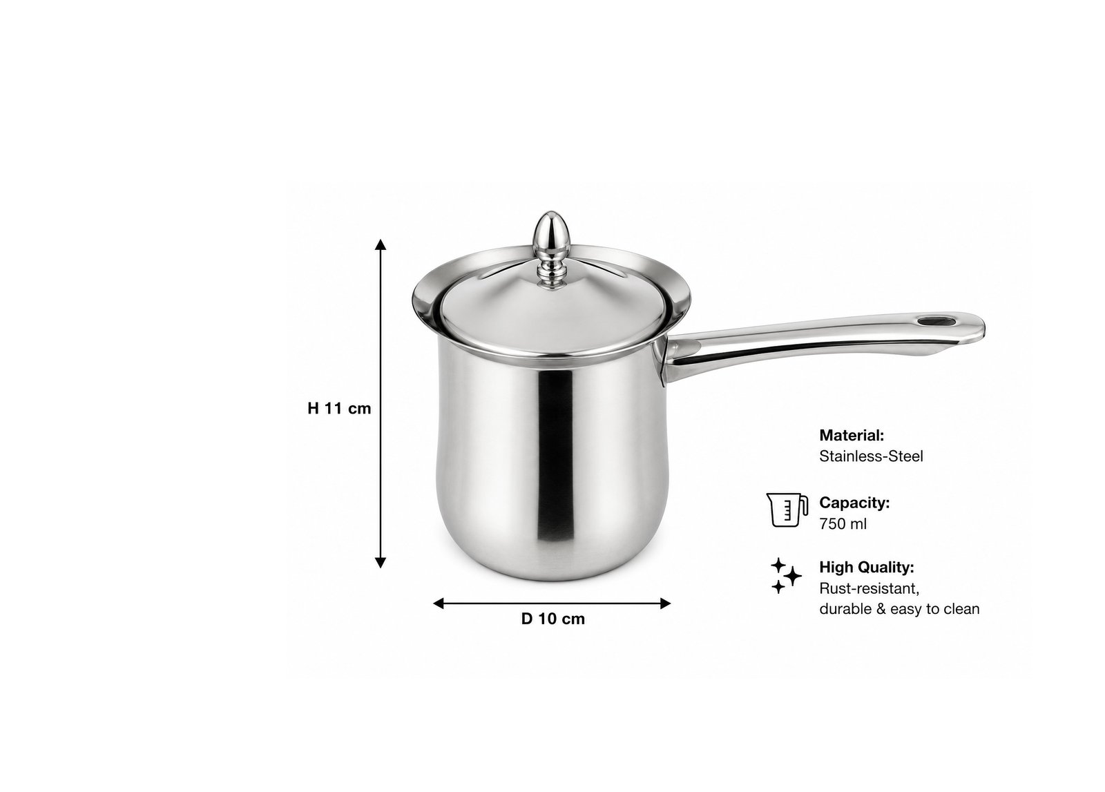 Turkish coffee pot 750 ml with lid and heat-resistant handle on white background for Turkish coffee preparation in Lebanon