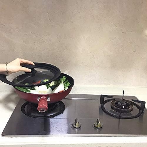 glass lid with black silicone rim suitable for 18 cm, 20 cm, and 22 cm pots and pans on white background.