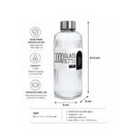 ribbed square glass bottle with stainless-steel airtight lid on white background